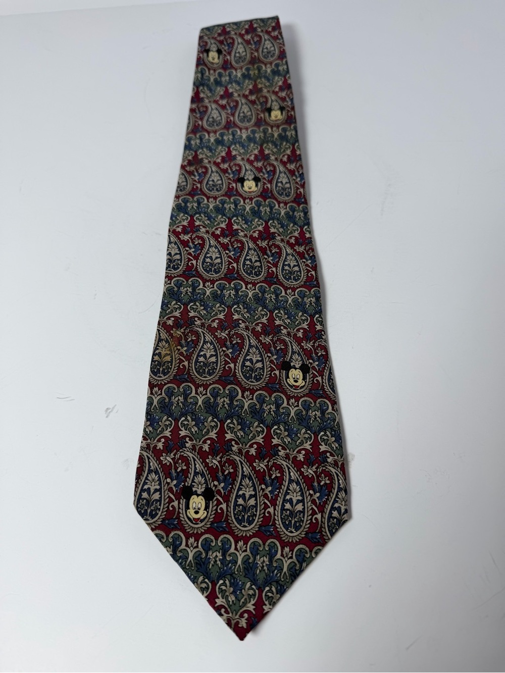 Vintage Mickey Mouse Disney Men's 100% Silk Paisley Neck Tie Maroon Blue